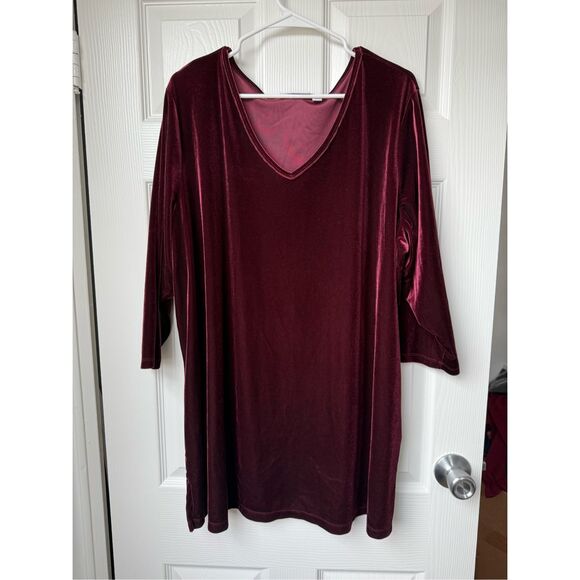 Susan Graver Velvet Blouse 2XL Women's Red Wine Christmas Holiday - Picture 1 of 4